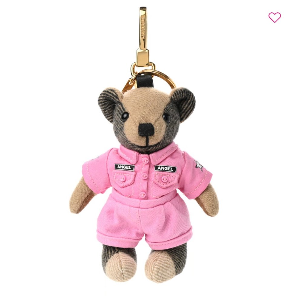 🧸💕 Burberry Cashmere Thomas Angel Jacket Teddy Bear Keychain Charm Pink